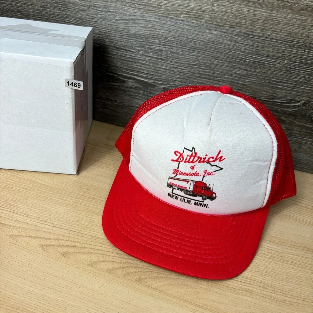 Vintage Dittrich Hat Cap Snapback Red White Trucker Trucking Minnesota‎ New Ulm